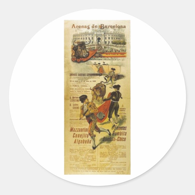 Adesivo Redondo Cartel Toros Barcelona - Matador de touradas (Frente)