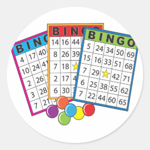 Adesivo Redondo Cartões Coloridos de Jogo de Bingo com Fichas