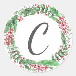 Adesivo Redondo Cartões da família Wreath Natal Monograma Inicial