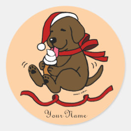 Adesivo Redondo Cartões de Chocolate Puppy de Natal