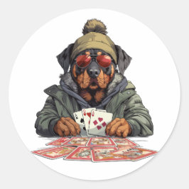 Adesivo Redondo Cartões De Jogar Cachorro Rottweiler