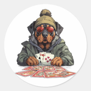 Adesivo Redondo Cartões De Jogar Cachorro Rottweiler