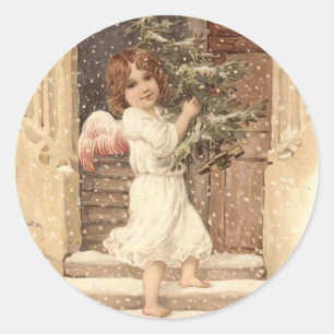Adesivo Redondo Cartões de Natal bonito do Victorian