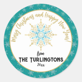 Adesivo Redondo Cartões de natal de Flocos de Neve Brancos com Pin