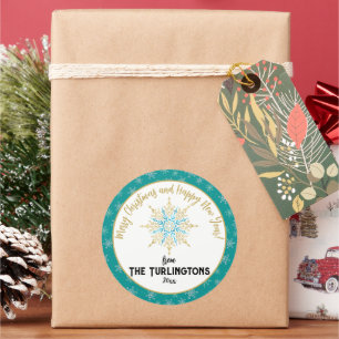 Adesivo Redondo Cartões de natal de Flocos de Neve Brancos com Pin