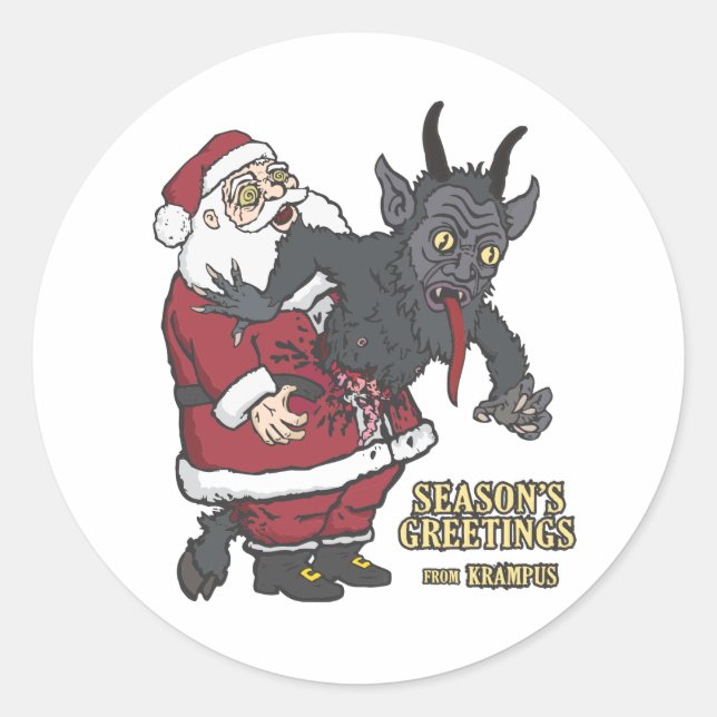 Adesivo Redondo Cartões de natal de Krampus (e Papais noeis) (Frente)