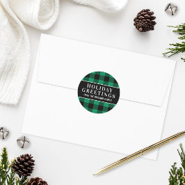 Adesivo Redondo Cartões de natal Xadrez Verde e Black Buffalo