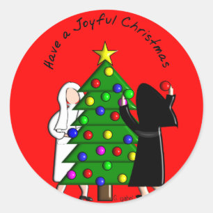 Adesivo Redondo Cartões & presentes católicos de Natal da arte d