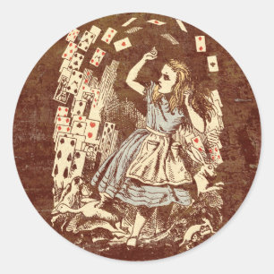 Adesivo Redondo Cartões Voadores Alice Vintage