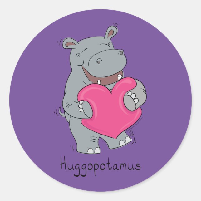 Adesivo Redondo Cartografia Animal Cute Hippo Hugs (Frente)