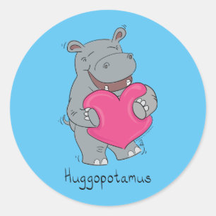 Adesivo Redondo Cartografia Animal Cute Hippo Hugs