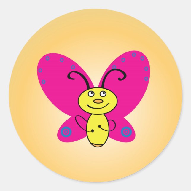 Adesivo Redondo Cartografia Borboleta Engraçada Rosto (Frente)
