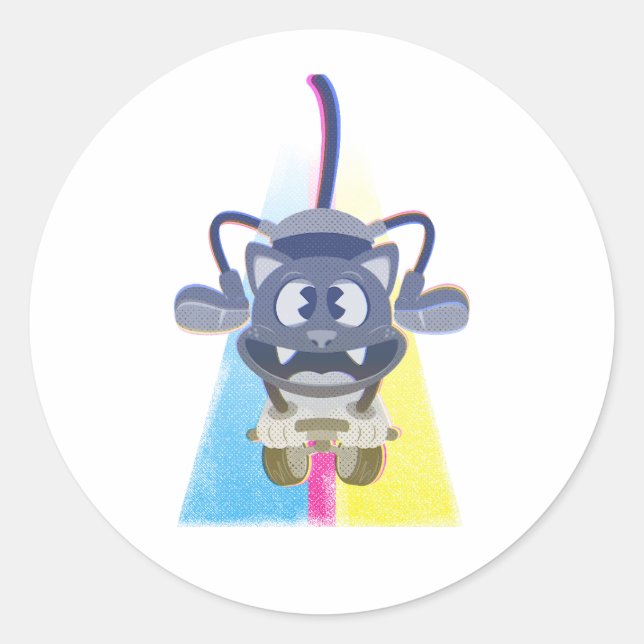 Adesivo Redondo Cartografia colorida de gato de skater (Frente)