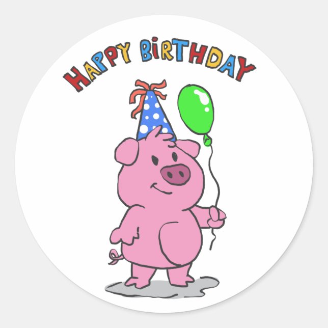 Adesivo Redondo Cartografia de Birthday Pig | escolher cor de fund (Frente)