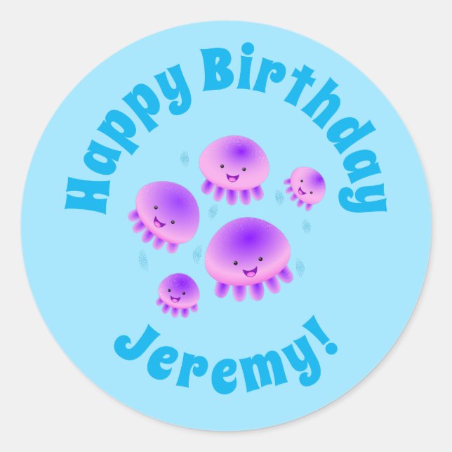 Adesivo Redondo Cartografia de medusa-púrpura-rosa-branca kawaii (Frente)