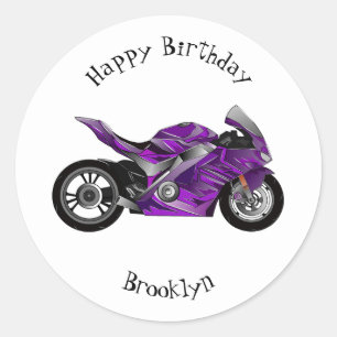 Adesivo Redondo Cartografia de motocicletas de esporte roxo