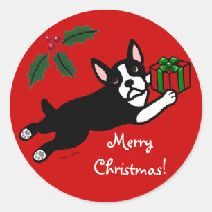 Adesivo Redondo Cartografia de Natal 2 em Boston Terrier