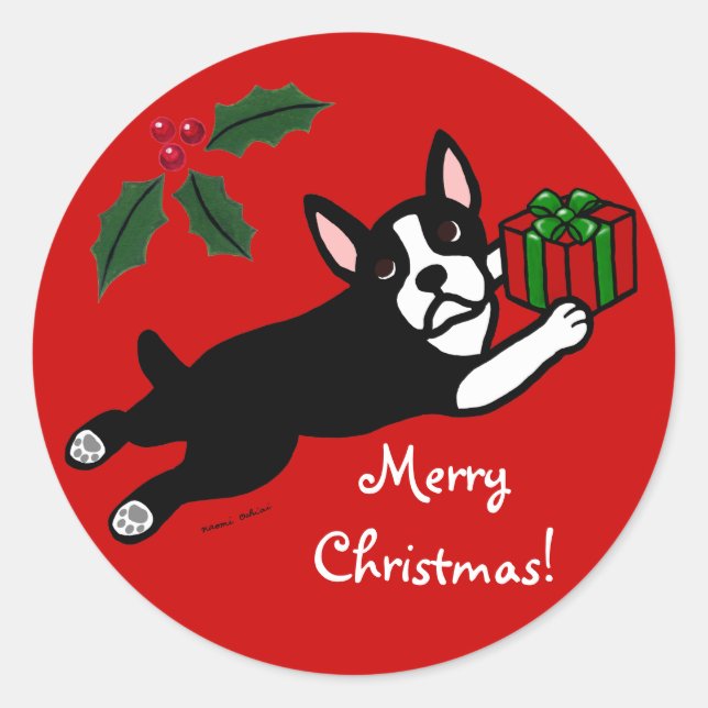 Adesivo Redondo Cartografia de Natal 2 em Boston Terrier (Frente)