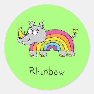 Adesivo Redondo Cartografia Engraçado Rhino Rainbow Cute Kids
