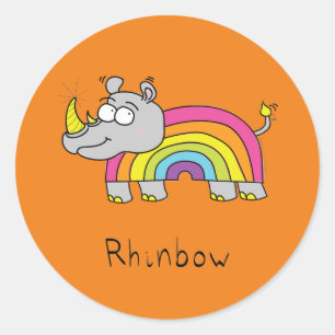 Adesivo Redondo Cartografia Engraçado Rhino Rainbow Cute Kids