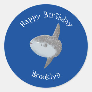 Adesivo Redondo Cartografia fofa mola de peixe-sol oceânico