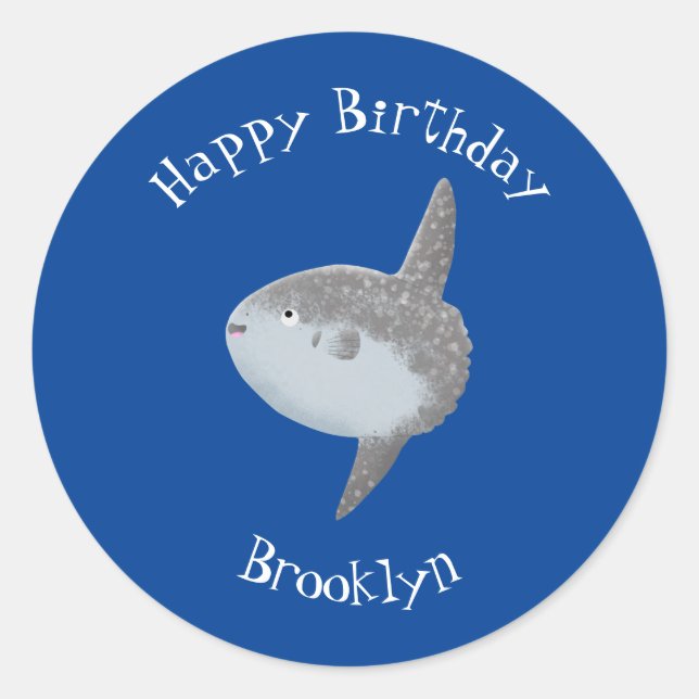 Adesivo Redondo Cartografia fofa mola de peixe-sol oceânico (Frente)