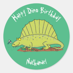 Adesivo Redondo Cartografia verde de dinossauro Dimetrodon