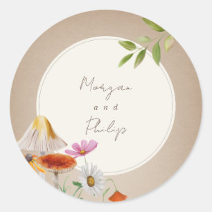 Adesivo Redondo Cartolina Floresta Florestal de Madeira de Mushroo