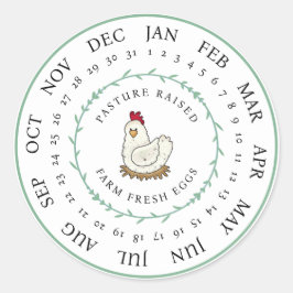 Adesivo Redondo Cartonagem de Ovo Fresco de Fazenda em Pastagem Da