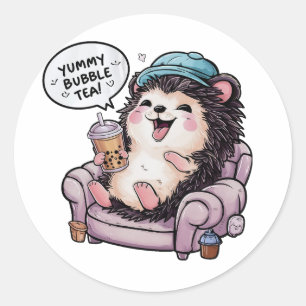 Adesivo Redondo Cartoon Adorável Hedgehog: Cozy, Kawai Vibes