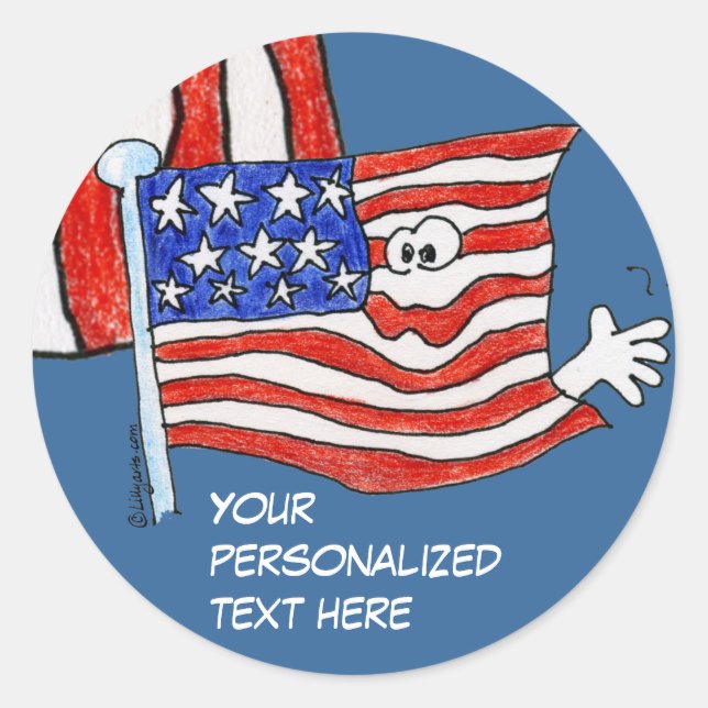 Adesivo Redondo Cartoon American Flag Stickers (Frente)