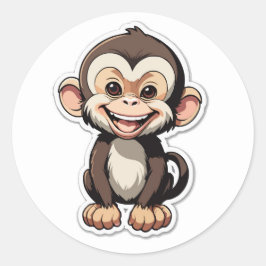 Adesivo Redondo Cartoon Baby Monkey Rindo