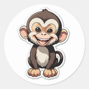 Adesivo Redondo Cartoon Baby Monkey Rindo
