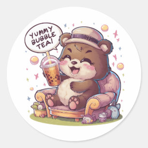 Adesivo Redondo Cartoon Bear Adorável: Cozy, Kawaii Vibes
