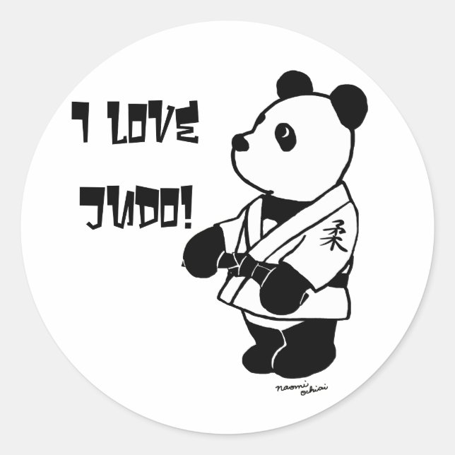 Adesivo Redondo Cartoon Black Belt personalizado Judo Panda (Frente)