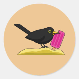 Adesivo Redondo Cartoon Blackbird Comendo Um Sorvete