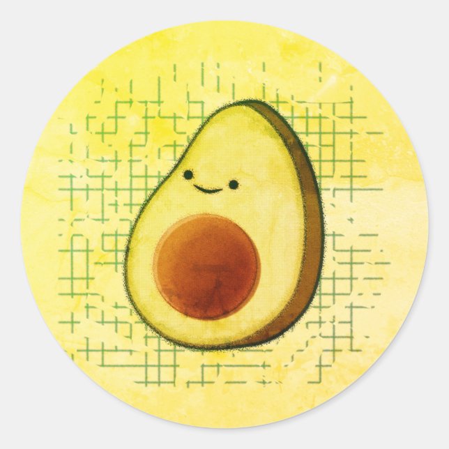 Adesivo Redondo Cartoon Bonito Avocado Em Fundo Distante (Frente)