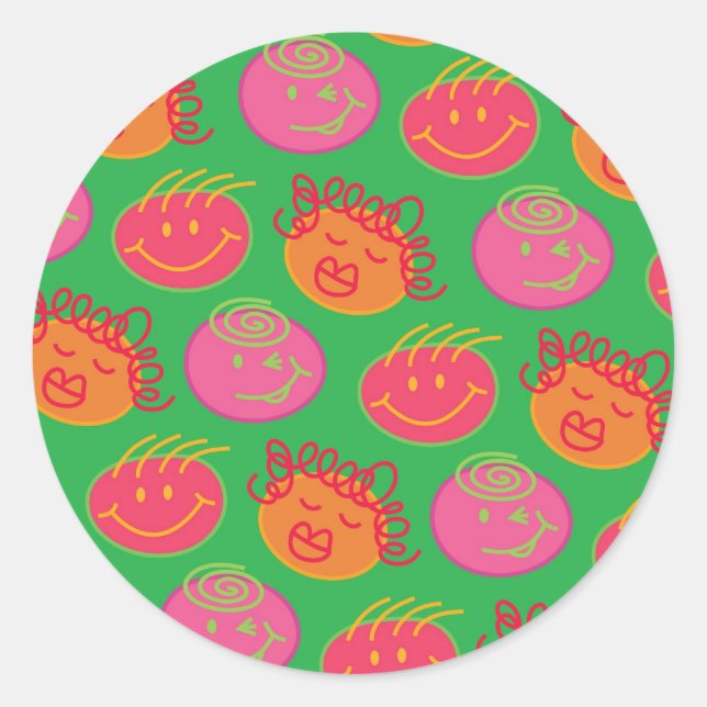 Adesivo Redondo Cartoon Bonito Escreve Bobo Diversão Cabeças de Bu (Frente)