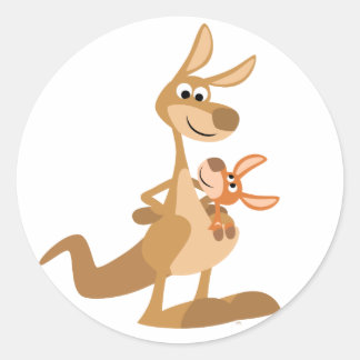 Adesivo Redondo Cartoon bonito, Mãe de canguru e Joey Sticker