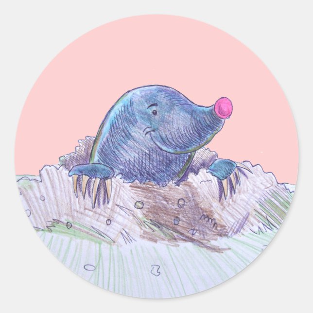Adesivo Redondo Cartoon Bonito Mole e Molehill (Frente)