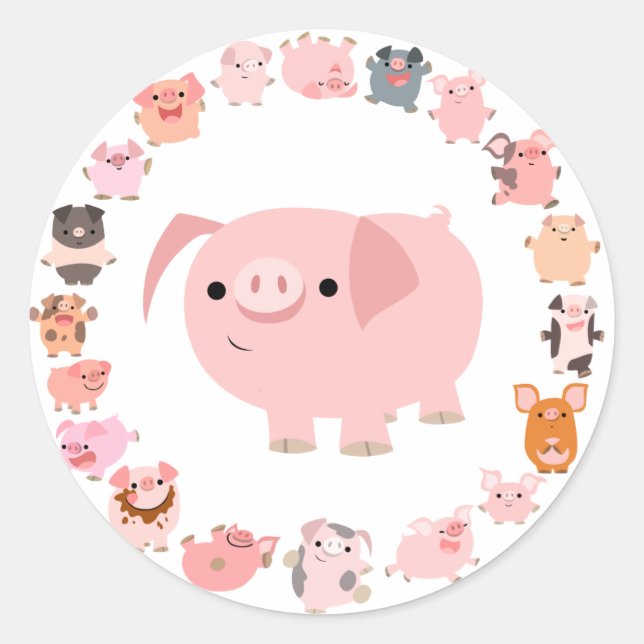 Adesivo Redondo Cartoon Bonito Pig Mandala (Frente)