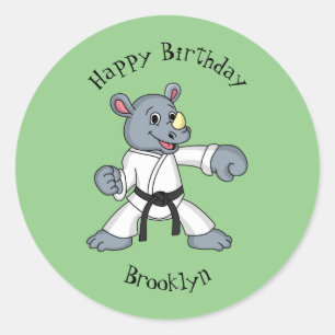Adesivo Redondo Cartoon bonito rhino kung fu 