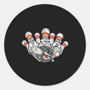 Adesivo Redondo Cartoon Bowler Boliches Assustadas Pins Engraçado 