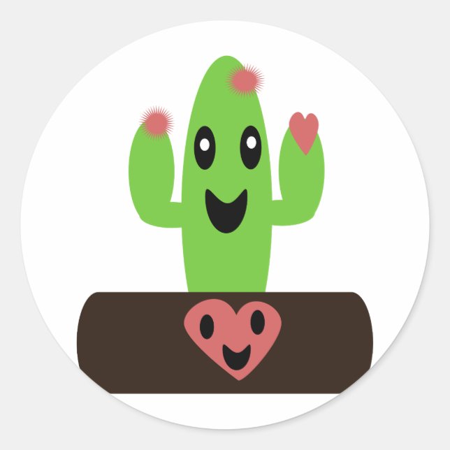 Adesivo Redondo Cartoon Cactus (Frente)