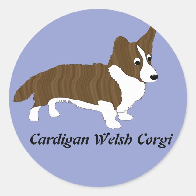 Adesivo Redondo Cartoon Cardigan Welsh Corgi (Brindle) (Frente)