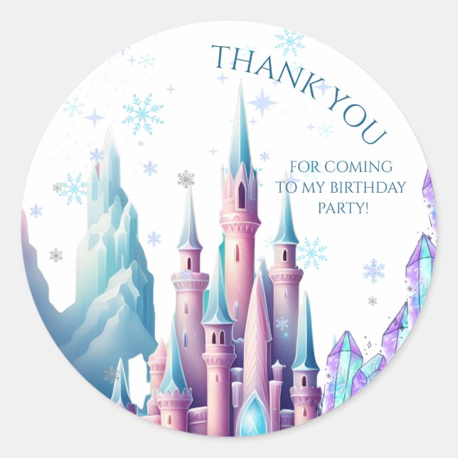 Adesivo Redondo  Cartoon Castle Frozen Kingdom 1st Birthday (Frente)