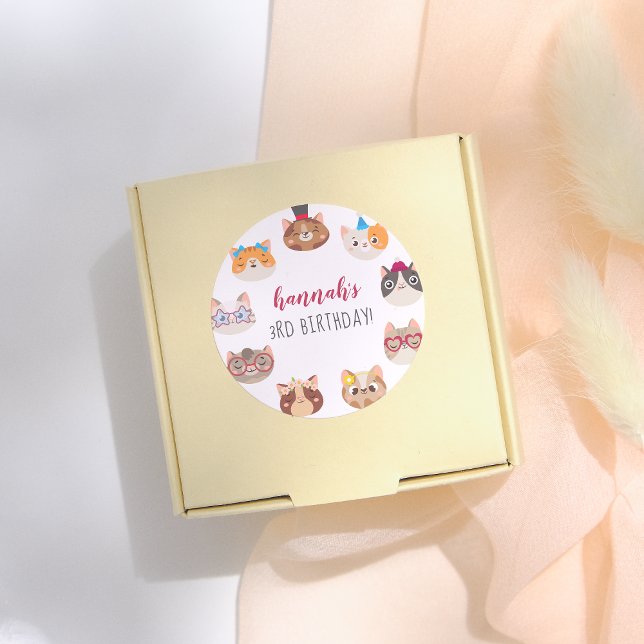 Adesivo Redondo Cartoon Cats Kids’ Purr-fect Birthday Party (Criador carregado)