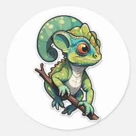 Adesivo Redondo Cartoon Chameleon Sticker - Réptil Colorido