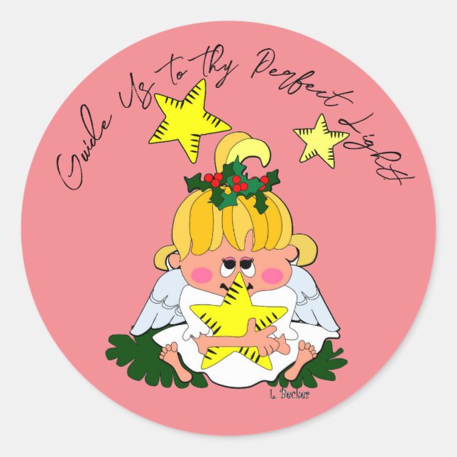 Adesivo Redondo Cartoon Christmas Angel Holding Star Sticker (Frente)