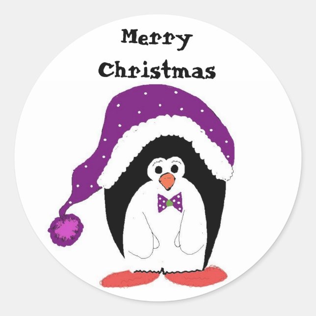 Adesivo Redondo Cartoon Christmas Penguin (Frente)